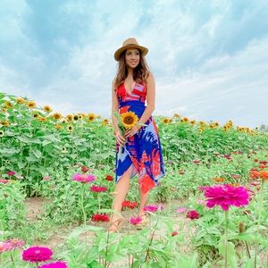 N NICHOLAS Palm Print Halter Dress